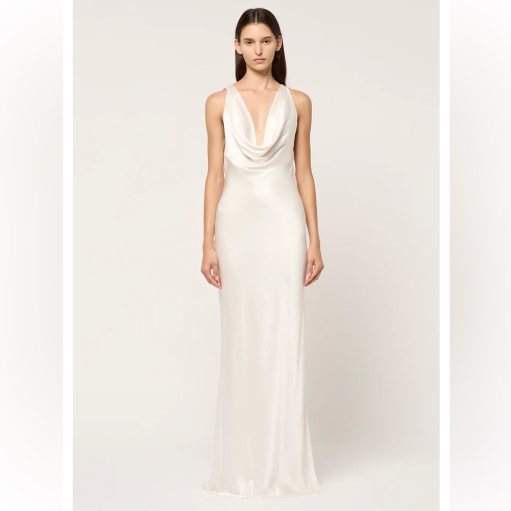 Michael Lo Sordo Ivory Drape Front Silk Backless Maxi Dress Size 0